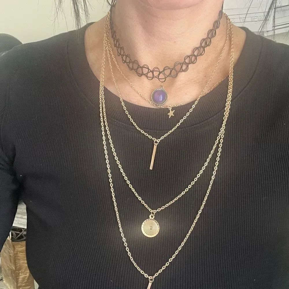 Four Layer Gold Boho Layering Necklaces - Picture 1 of 4